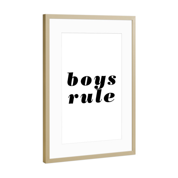 Poster mit Rahmen Gold "Boys Rule" artboxONE - Typografie,Schwarzweiß,Lustig