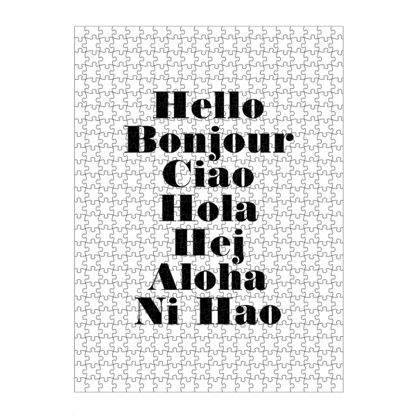 Puzzle Ravensburger "Hello Bonjour Ciao Hola Hej Aloha" artboxONE - Typografie,Reise,Schwarzweiß