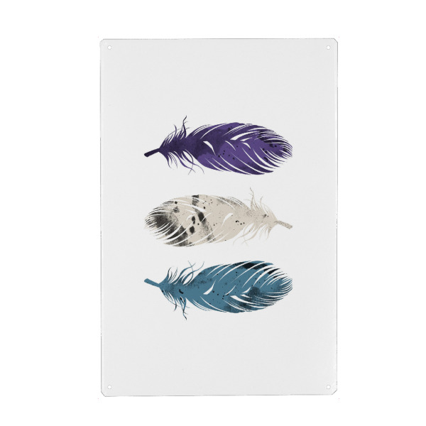 Metall Poster "Purple, White & Blue Feathers" artboxONE - Natur,Tiere,Abstrakt,Ultraviolet