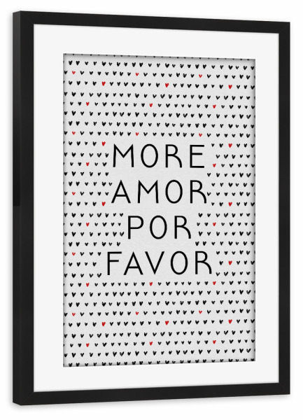Poster mit Rahmen schwarz "More Amor Black & Red" artboxONE - Typografie,Abstrakt,Liebe,Lustig