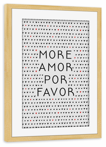 Poster mit Rahmen kiefer "More Amor Black & Red" artboxONE - Typografie,Abstrakt,Liebe,Lustig