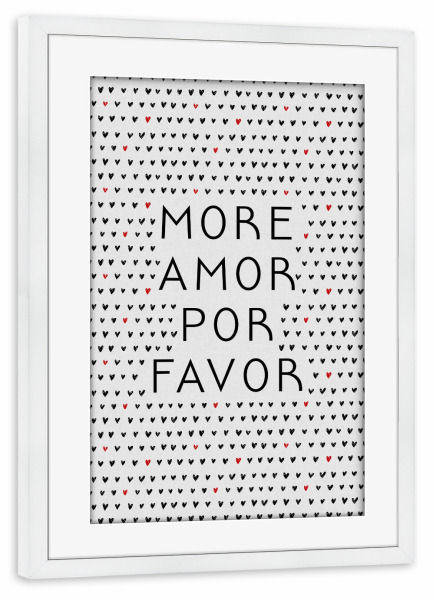 Poster mit Rahmen weiß "More Amor Black & Red" artboxONE - Typografie,Abstrakt,Liebe,Lustig