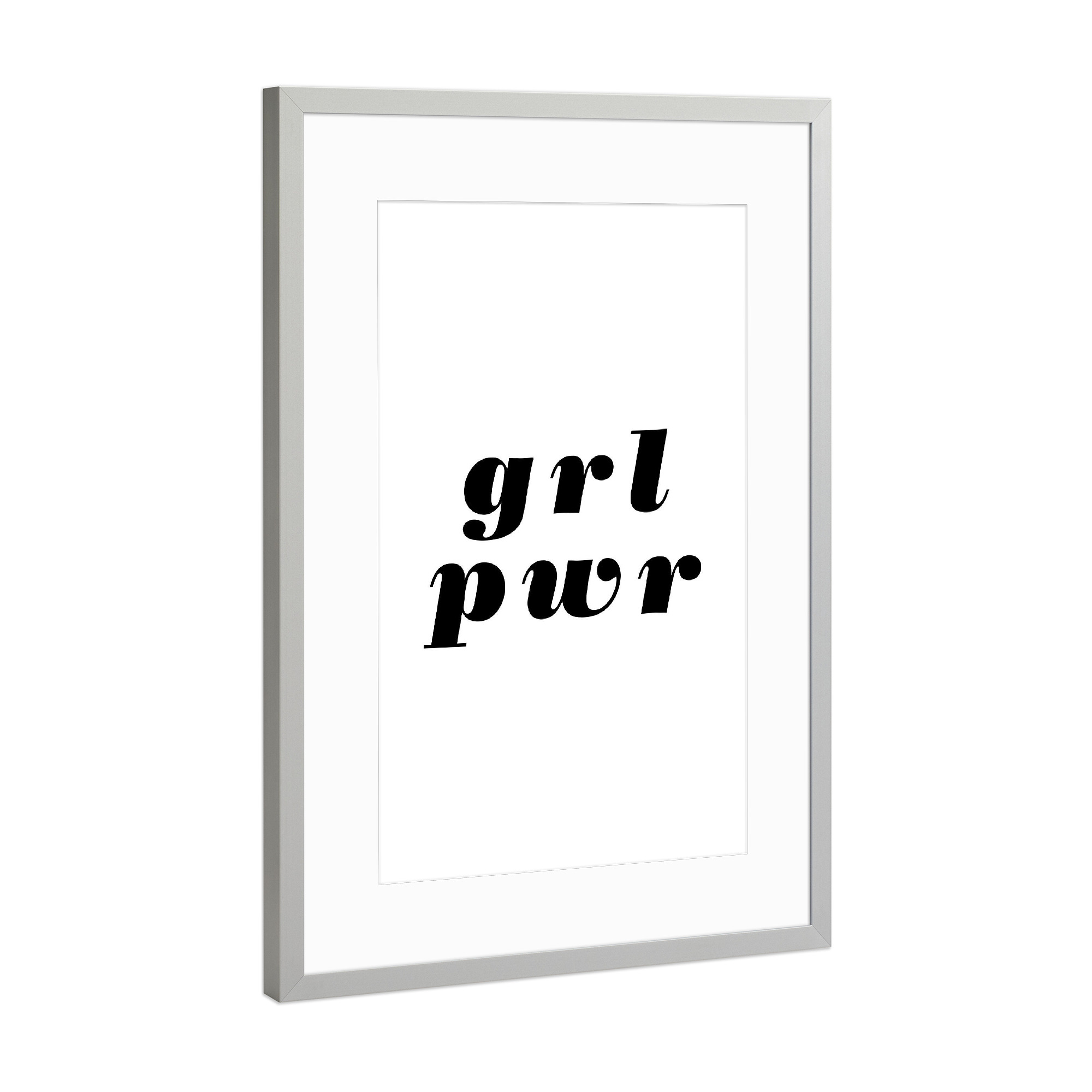 Poster mit Rahmen Silber "GIrl Power Pwr" artboxONE - Typografie,Schwarzweiß,Lustig