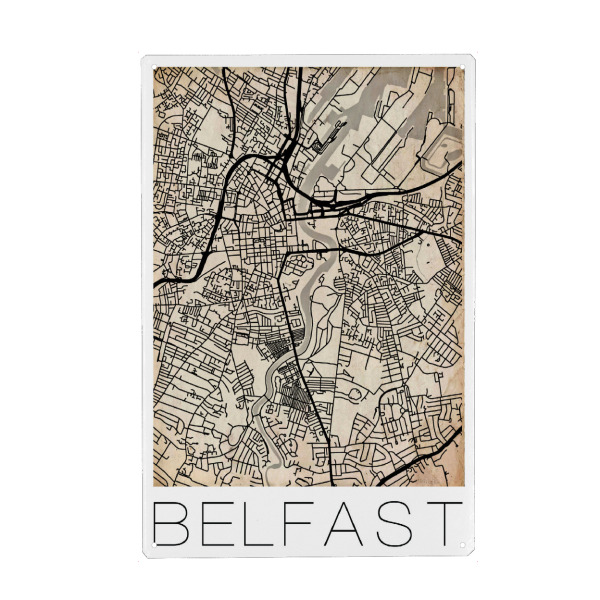 Holzbild "Retro Map of Belfast" artboxONE - Städte,Reise,Kartografie - Retro,Map,Belfast,Ireland,Vintage