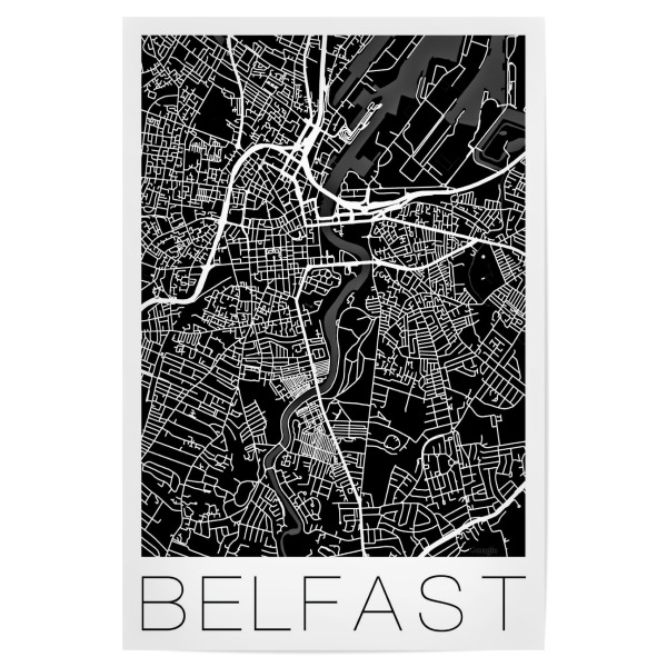 Poster 30x20 cm "Retro Map of Belfast Black" artboxONE - Städte,Schwarzweiß,Kartografie - Retro,Map,Belfast,White,Black,Vintage