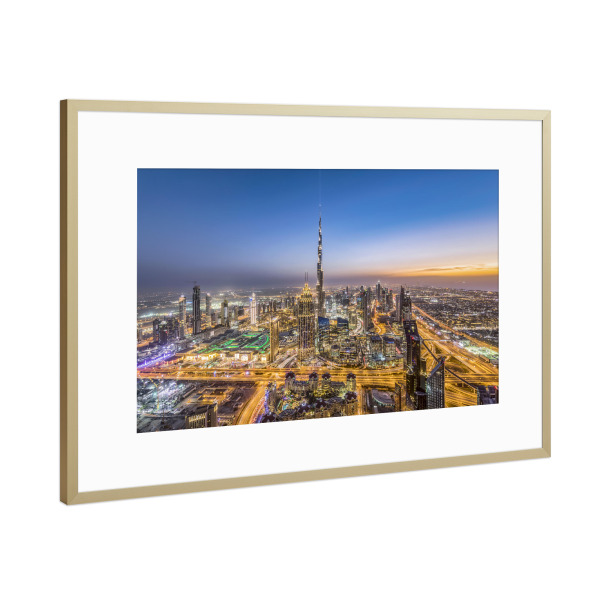 Poster mit Rahmen Gold "Dubai City at dawn" artboxONE - Städte,Städte / Dubai