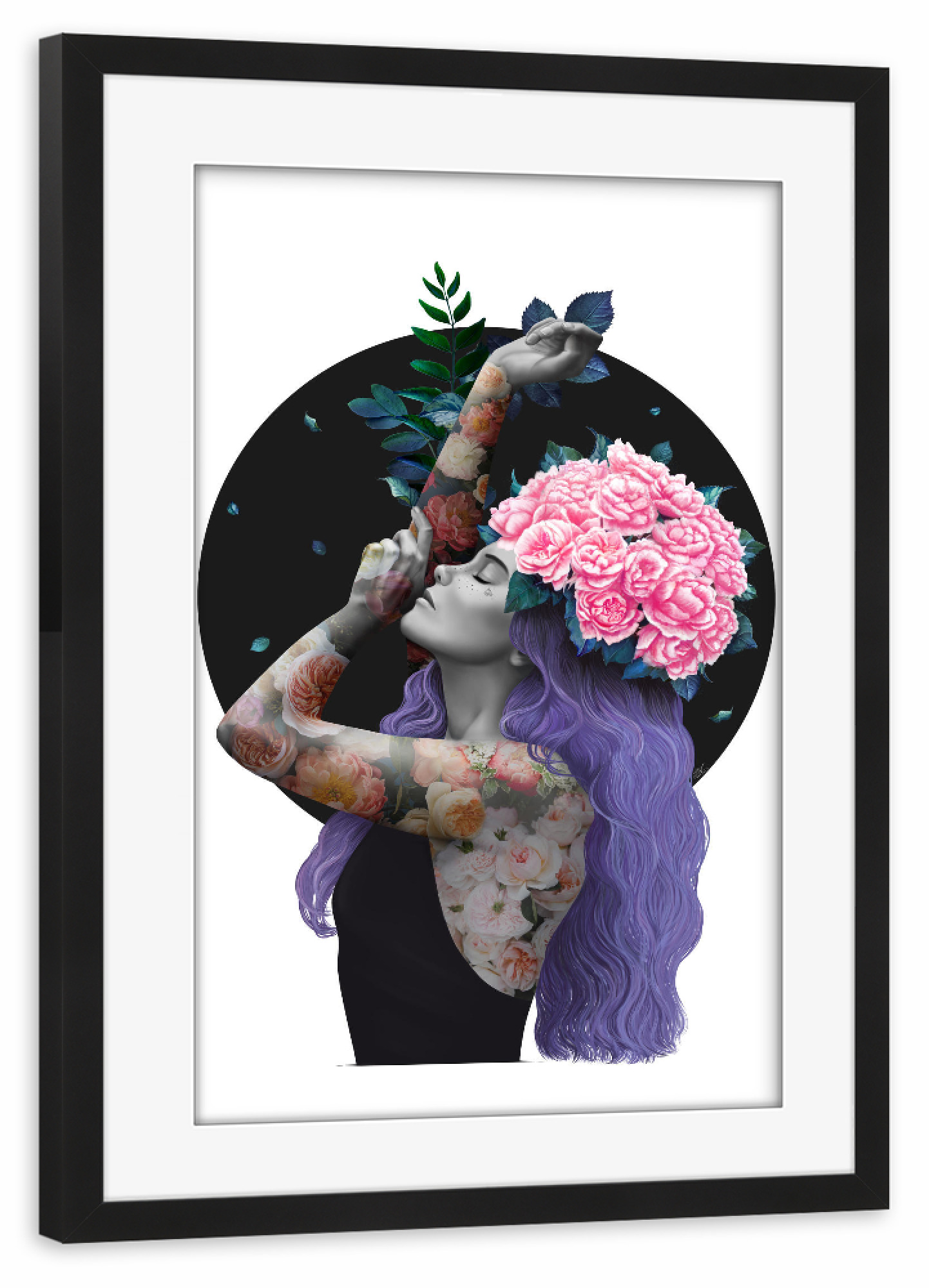 Poster mit Rahmen schwarz "Just breathe 4" artboxONE - Floral,Menschen,Fashion,Ultraviolet