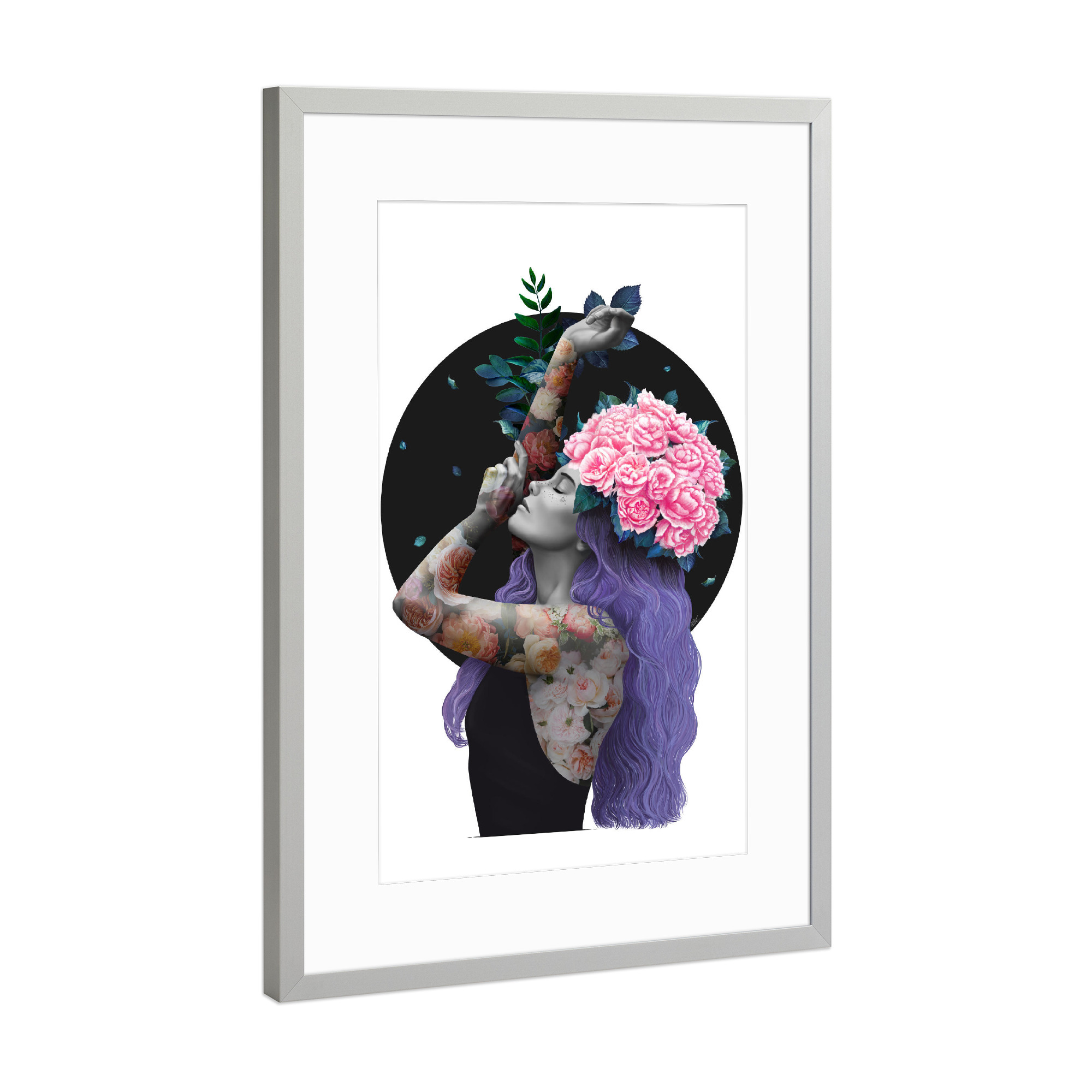 Poster mit Rahmen Silber "Just breathe 4" artboxONE - Floral,Menschen,Fashion,Ultraviolet
