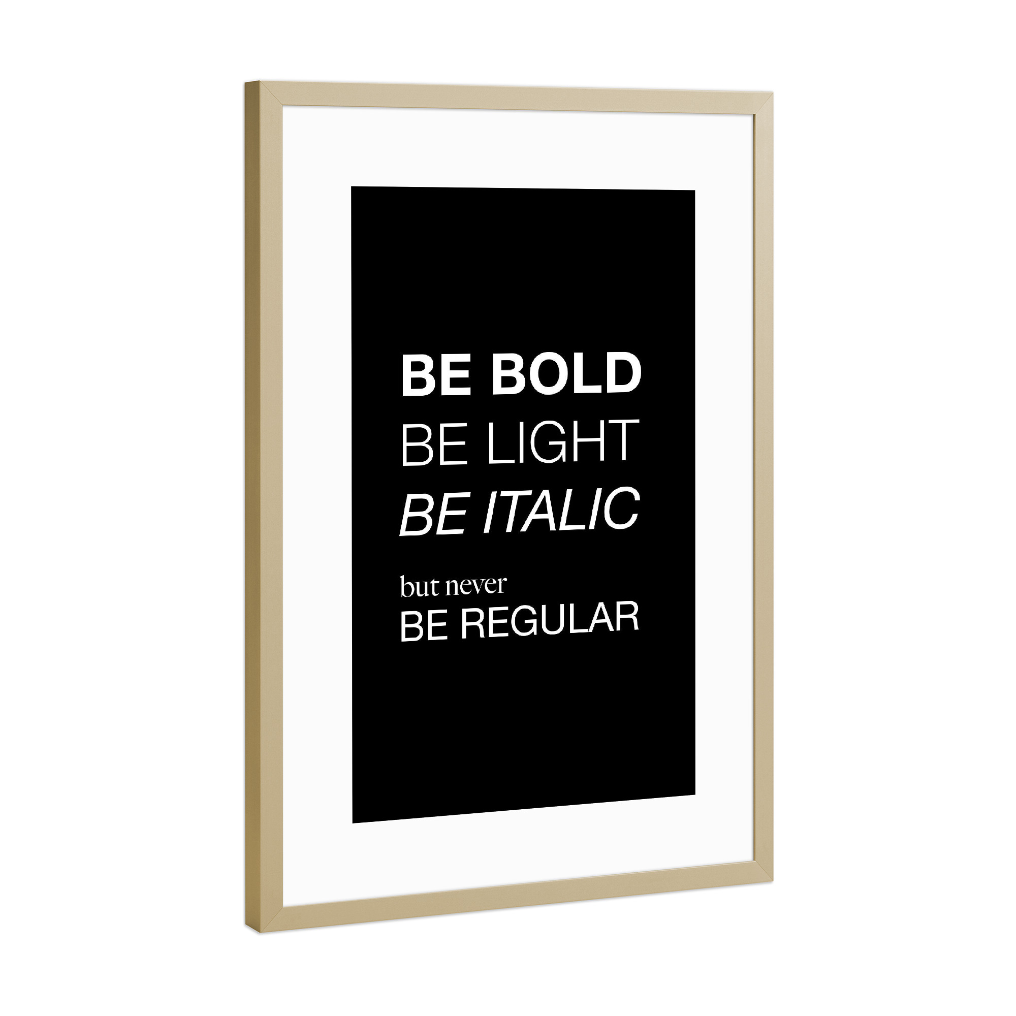 Poster mit Rahmen Gold "Anti Regular" artboxONE - Typografie,Schwarzweiß,Sport / Motivation