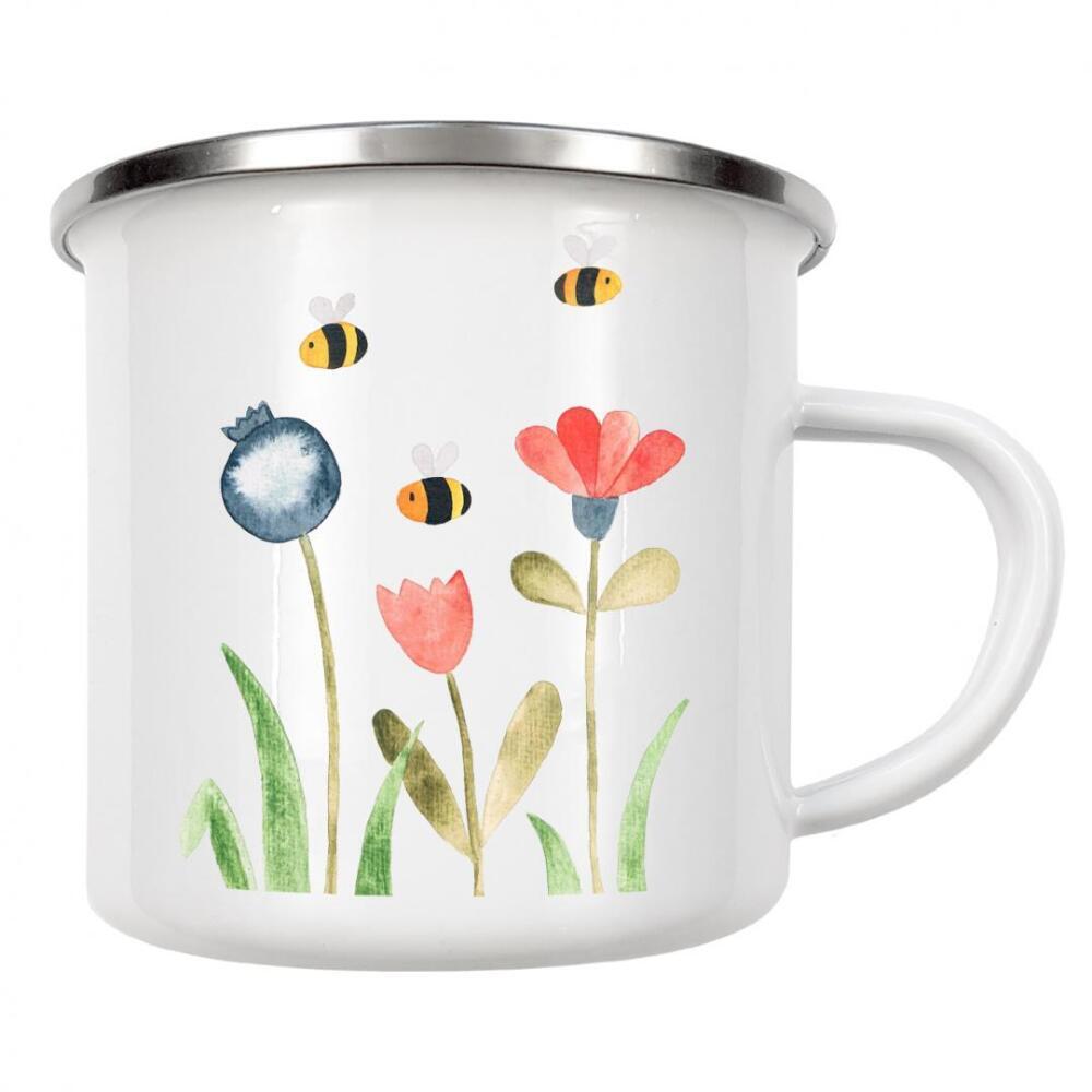 Emaille Tasse "Blumenwiese mit Bienen" artboxONE - Natur,Floral,Für Kinder