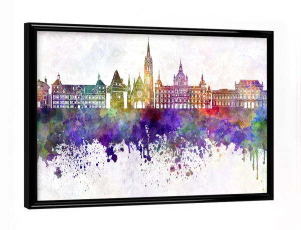 Poster mit schwarzem Rahmen "Graz skyline in watercolor" artboxONE - Städte,Reise,Abstrakt,Architektur