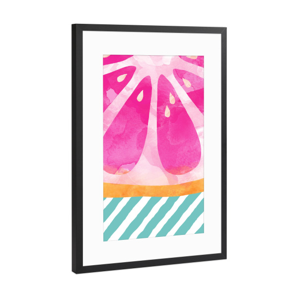 Poster mit Rahmen Schwarz (Metallic) "Pink Grapefruit Abstract" artboxONE - Essen & Trinken,Essen & Trinken / Obst & Gemüse