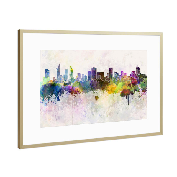 Poster mit Rahmen Gold "Ho Chi Minh skyline in watercolor" artboxONE - Städte,Reise,Abstrakt,Architektur