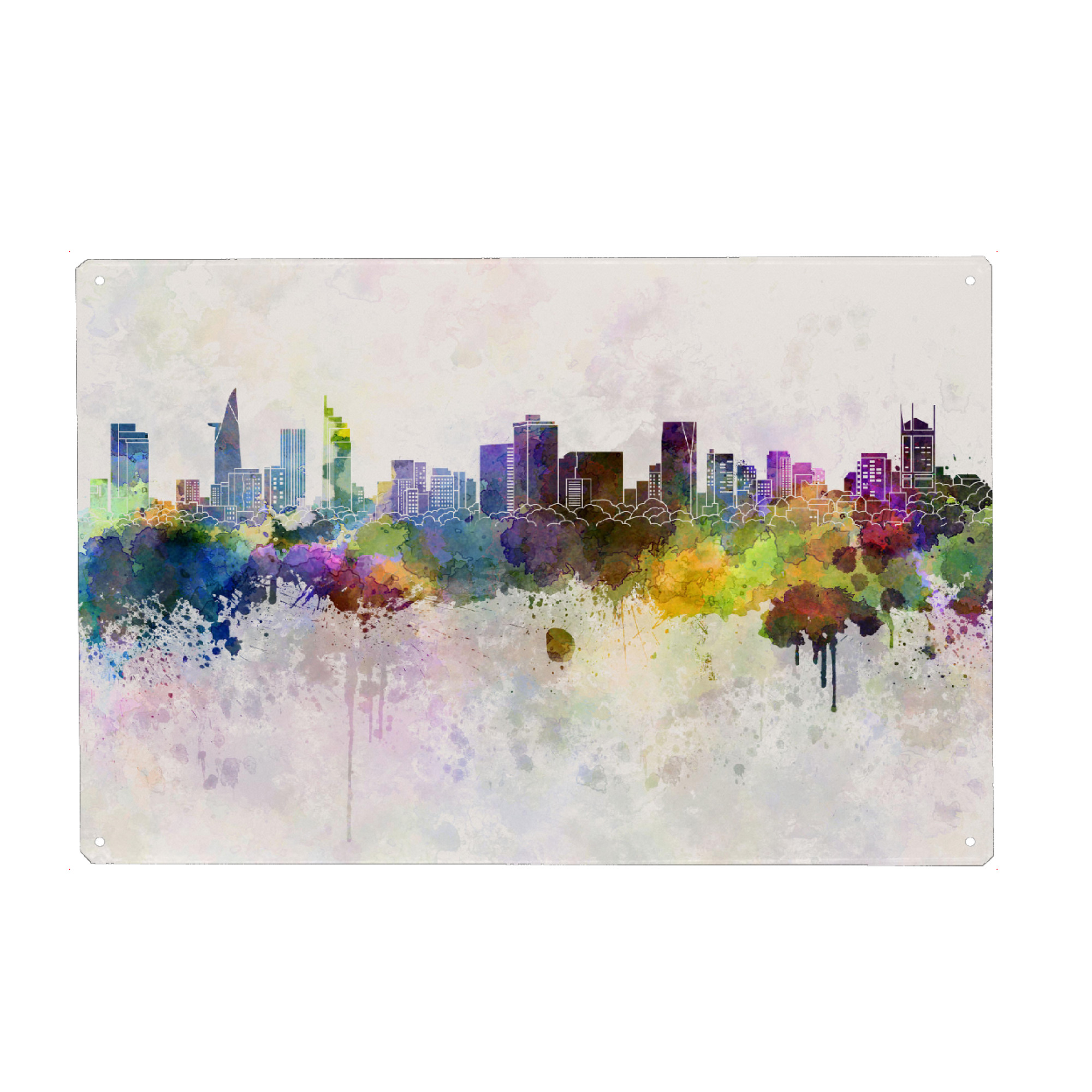 Metall Poster "Ho Chi Minh skyline in watercolor" artboxONE - Städte,Reise,Abstrakt,Architektur