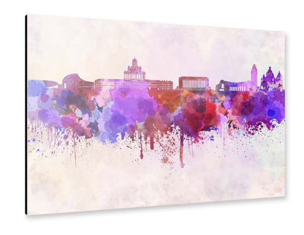 Alu-Dibond "Helsinki skyline in watercolor" 30x20 cm artboxONE