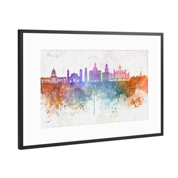 Poster mit Rahmen Schwarz (Metallic) "Havana skyline in watercolor 2" artboxONE - Städte,Reise,Abstrakt,Architektur