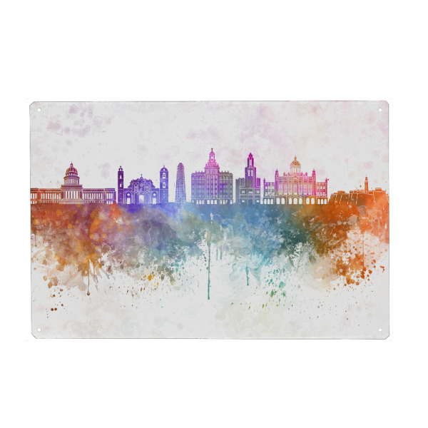 Holzbild "Havana skyline in watercolor 2" artboxONE - Städte,Reise,Abstrakt,Architektur
