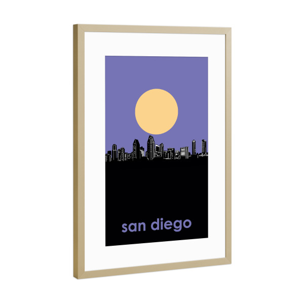 Poster mit Rahmen Gold "San diego skyline minimalism" artboxONE - Städte,Reise