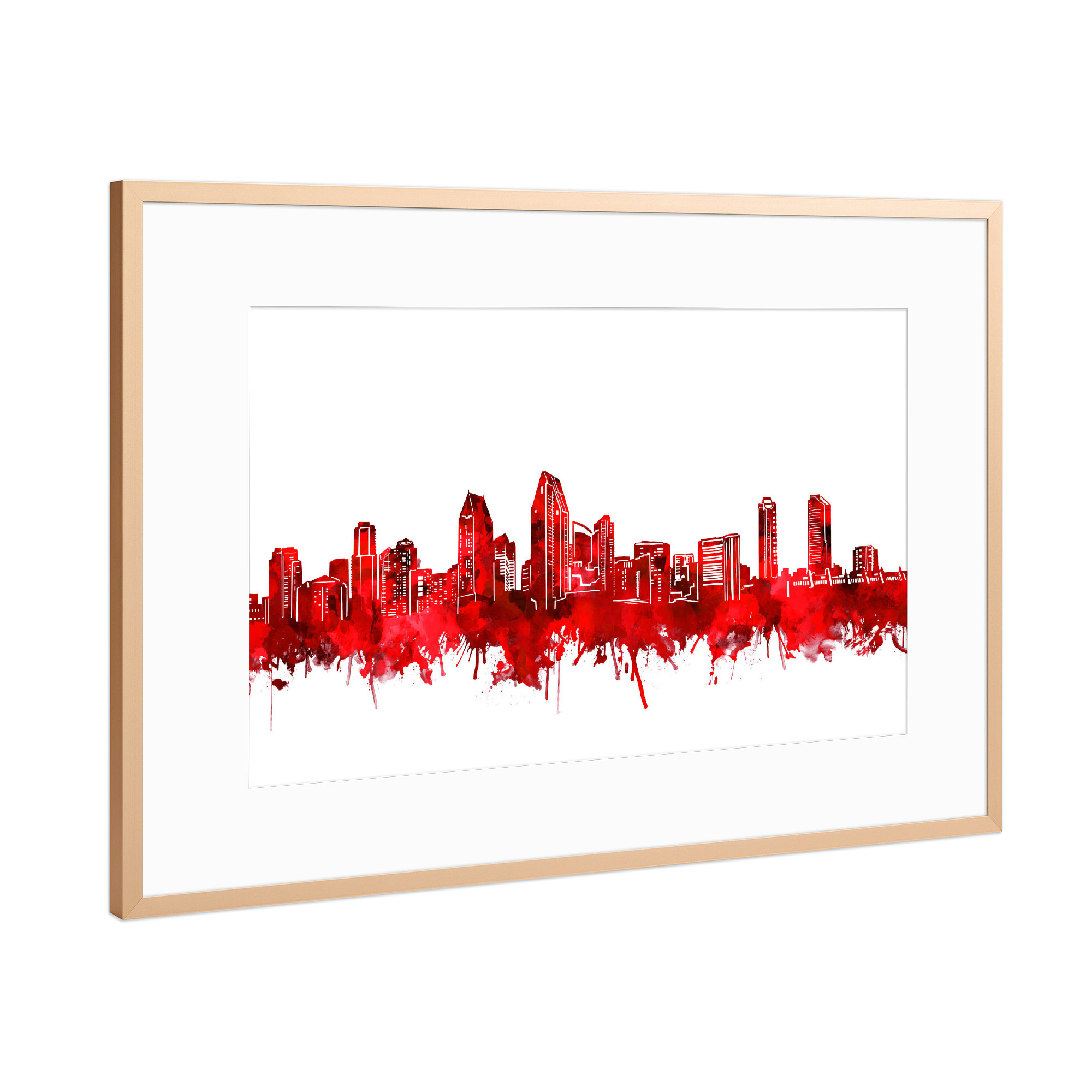 Poster mit Rahmen Kupfer "San diego city skyline red" artboxONE - Städte,Reise