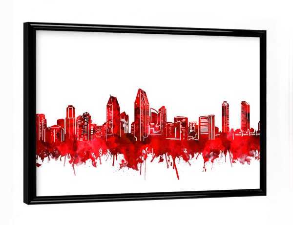 Poster mit schwarzem Rahmen "San diego city skyline red" artboxONE - Städte,Reise