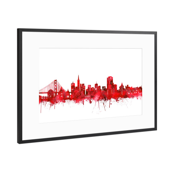 Poster mit Rahmen Schwarz (Metallic) "San francisco skyline red" artboxONE - Städte,Reise,Städte / San Francisco