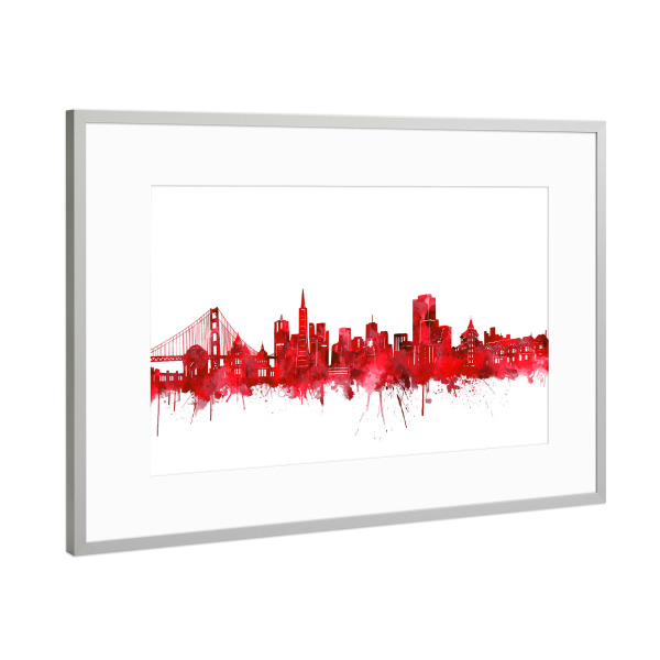 Poster mit Rahmen Silber "San francisco skyline red" artboxONE - Städte,Reise,Städte / San Francisco