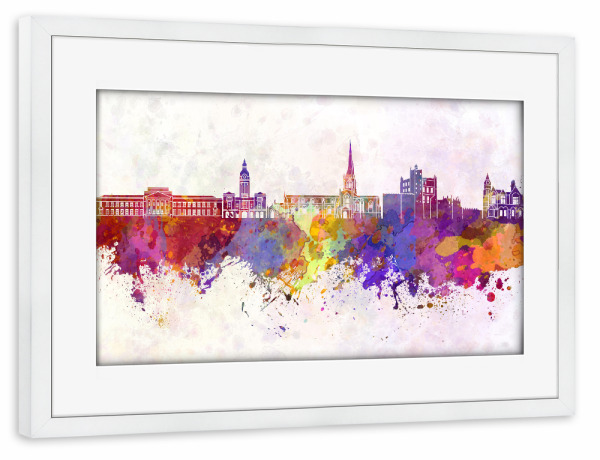 Poster mit Rahmen weiß "Chesterfield skyline in watercolor" artboxONE - Städte,Reise,Abstrakt,Architektur