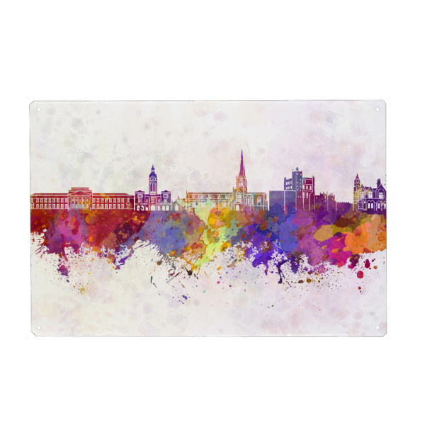 Holzbild "Chesterfield skyline in watercolor" artboxONE - Städte,Reise,Abstrakt,Architektur