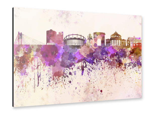 Alu-Dibond "Bucharest skyline in watercolor" 30x20 cm artboxONE