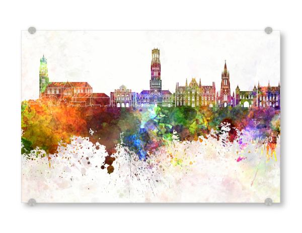 Acrylglasbild "Bruges skyline in watercolor" artboxONE - Städte,Reise,Abstrakt,Architektur