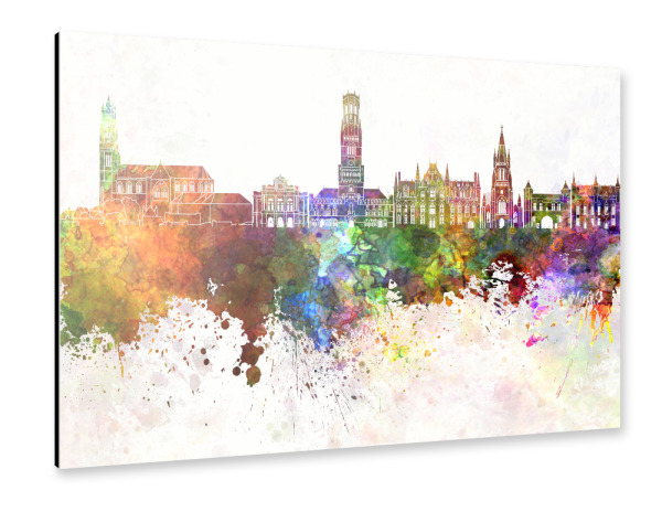 Alu-Dibond "Bruges skyline in watercolor" 30x20 cm artboxONE