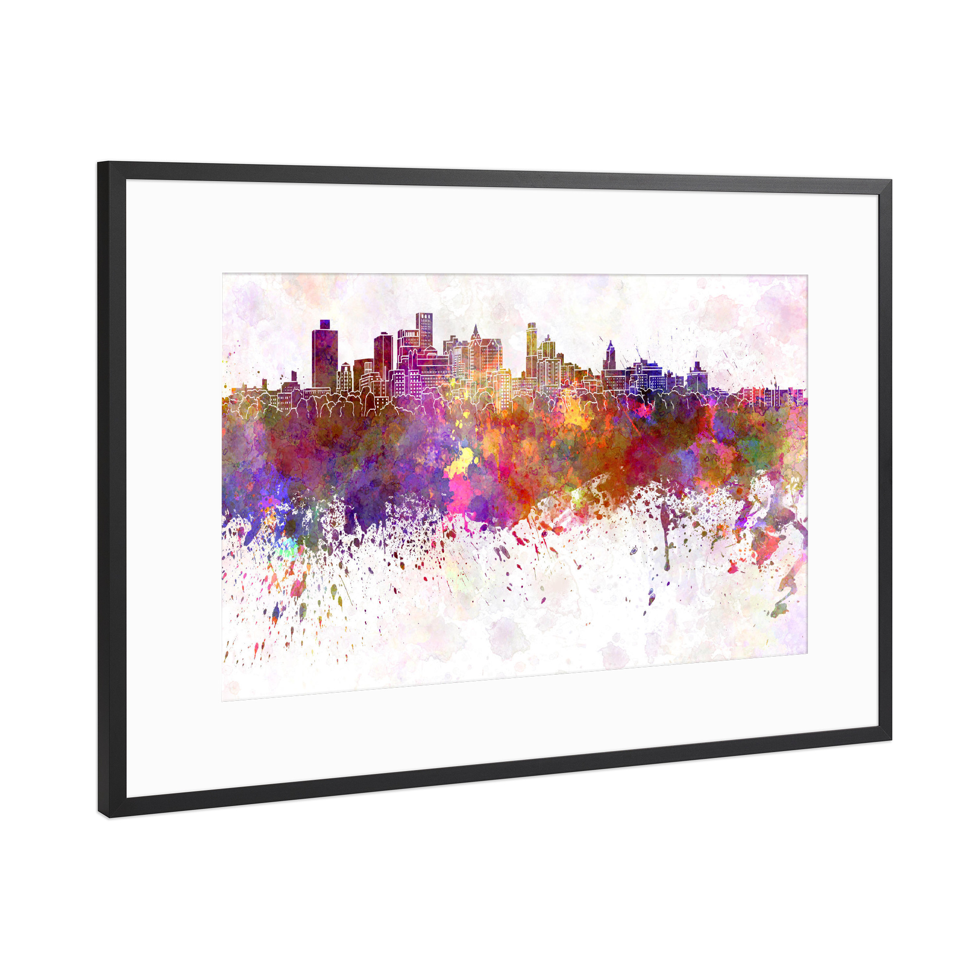 Poster mit Rahmen Schwarz (Metallic) "Brooklyn skyline in watercolor" artboxONE - Städte,Reise,Abstrakt,Architektur