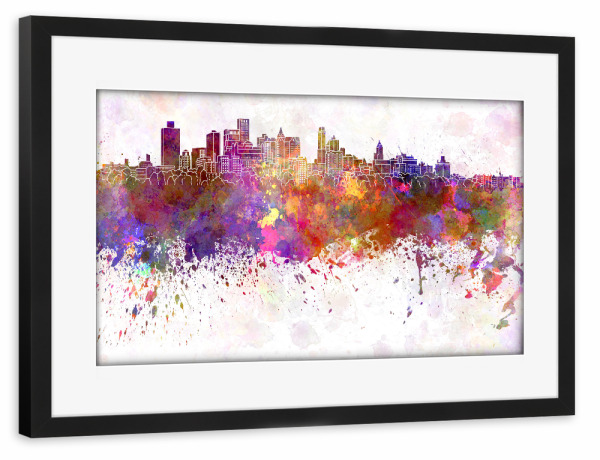 Poster mit Rahmen schwarz "Brooklyn skyline in watercolor" artboxONE - Städte,Reise,Abstrakt,Architektur