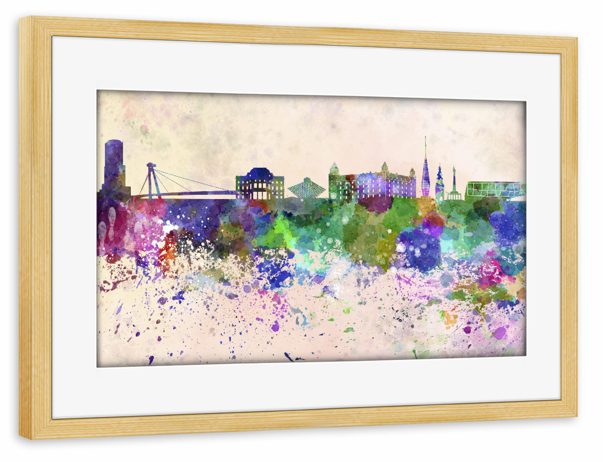 Poster mit Rahmen kiefer "Bratislava skyline in watercolor" artboxONE - Städte,Reise,Abstrakt,Architektur