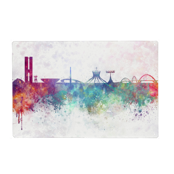 Metall Poster "Brasilia skyline in watercolor" artboxONE - Städte,Reise,Abstrakt,Architektur