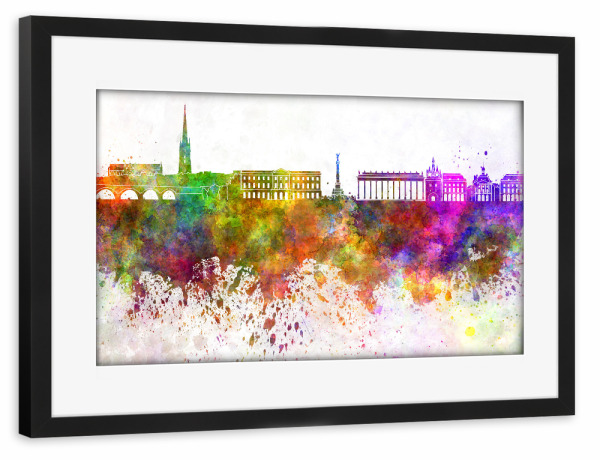 Poster mit Rahmen schwarz "Bordeaux skyline in watercolor" artboxONE - Städte,Reise,Abstrakt,Architektur