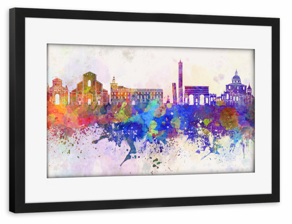 Poster mit Rahmen schwarz "Bologna skyline in watercolor" artboxONE - Städte,Reise,Abstrakt,Architektur