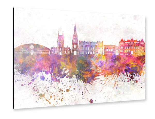 Alu-Dibond "Blackburn skyline in watercolor" 30x20 cm artboxONE
