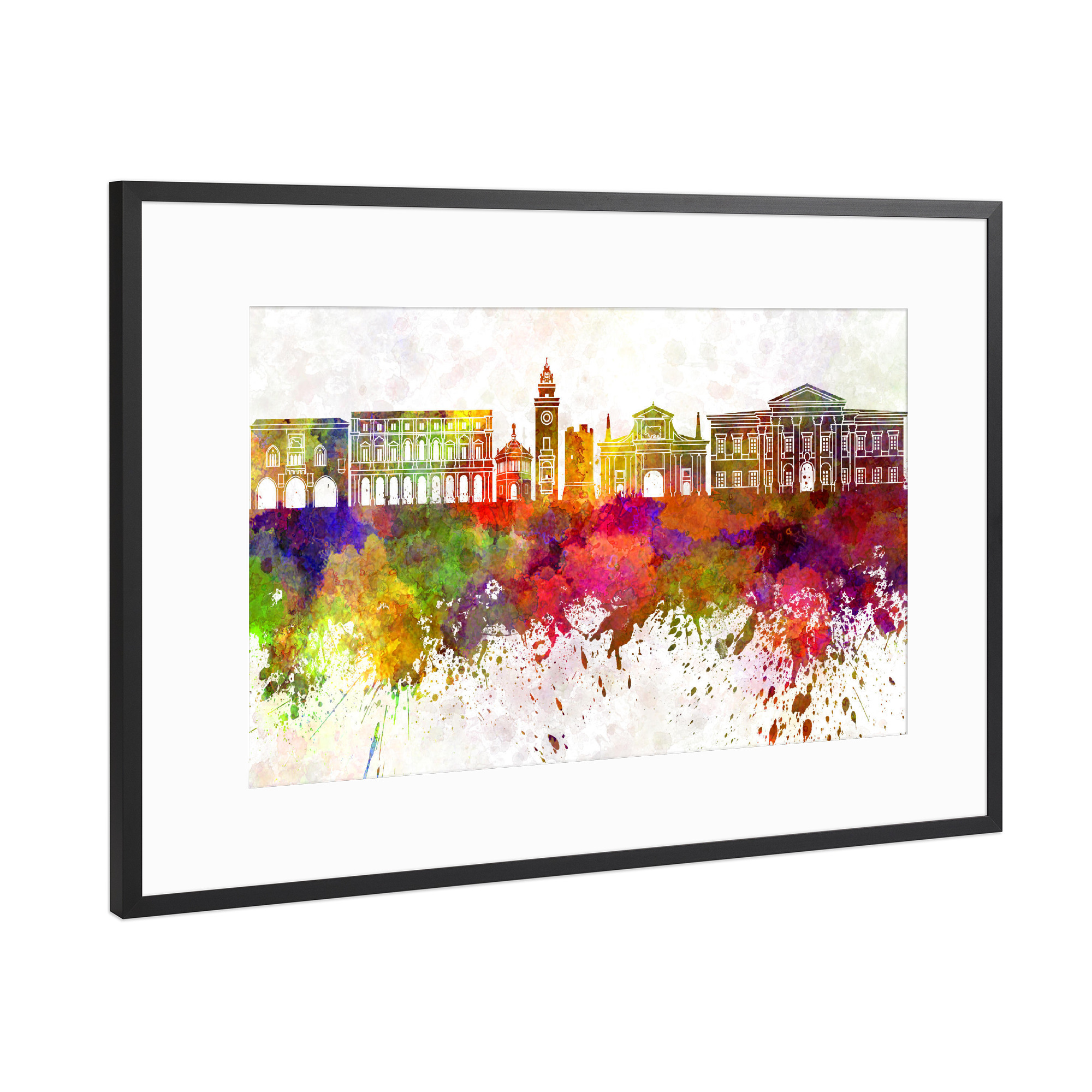 Poster mit Rahmen Schwarz (Metallic) "Bergamo skyline in watercolor" artboxONE - Städte,Reise,Abstrakt,Architektur