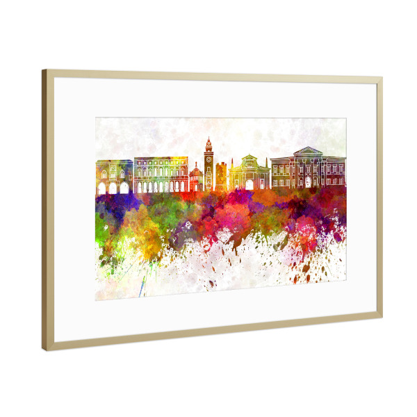 Poster mit Rahmen Gold "Bergamo skyline in watercolor" artboxONE - Städte,Reise,Abstrakt,Architektur