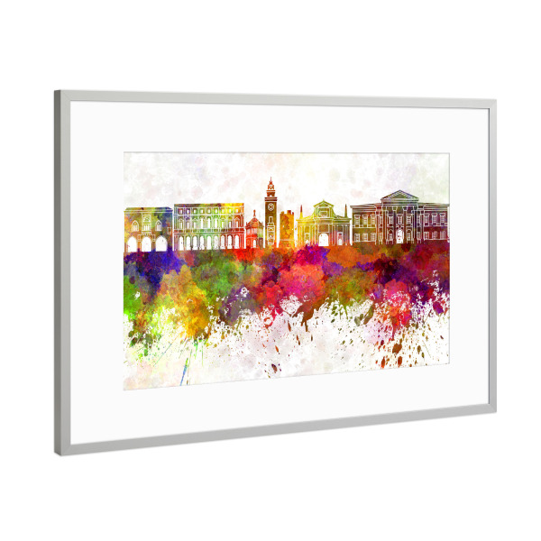 Poster mit Rahmen Silber "Bergamo skyline in watercolor" artboxONE - Städte,Reise,Abstrakt,Architektur