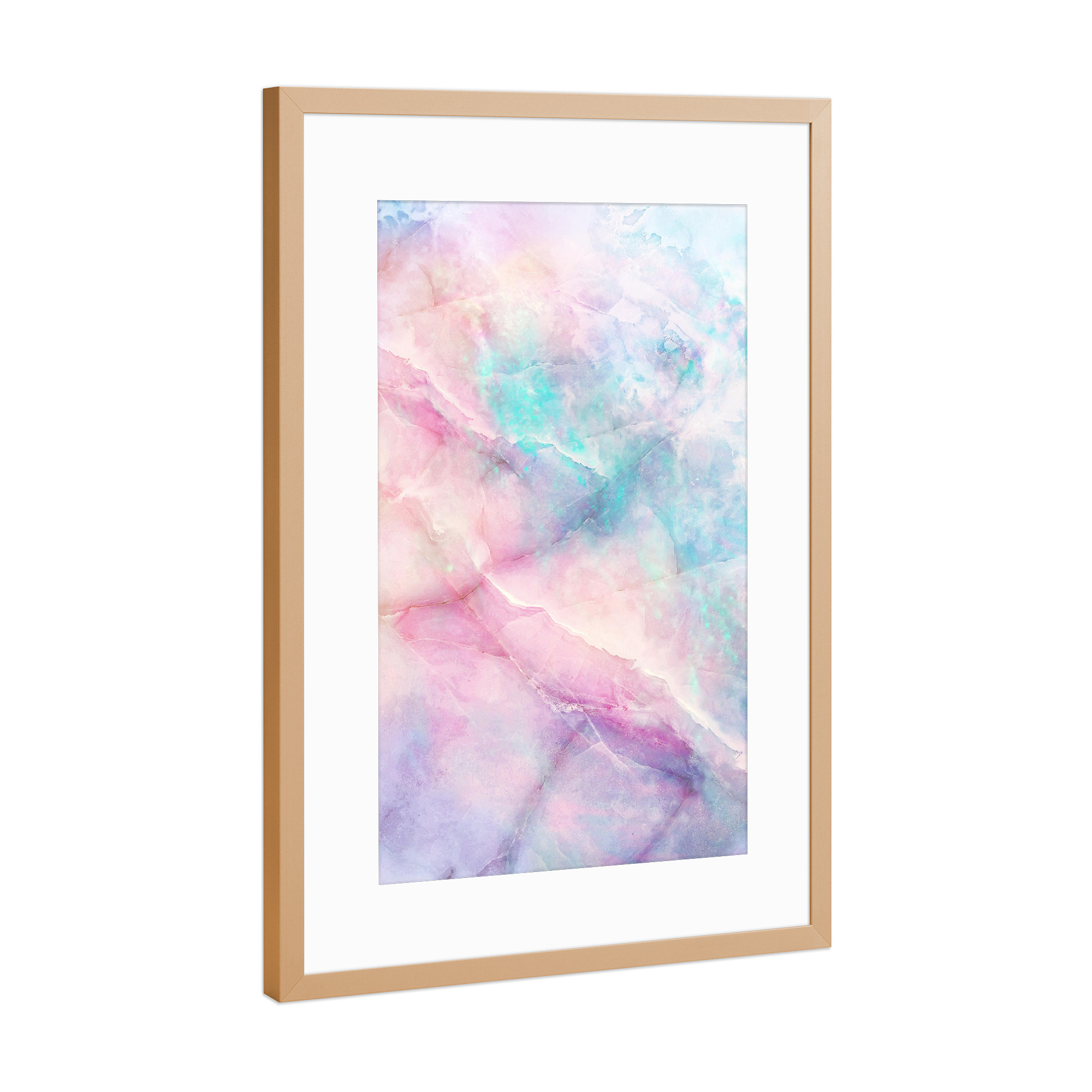 Poster mit Rahmen Kupfer "Unicorn Marble" artboxONE - Abstrakt,Marmor - Unicorn,Rainbow,Magic,Marble,Irdescent,Lovely,Pastel,Pink,Color,Blue