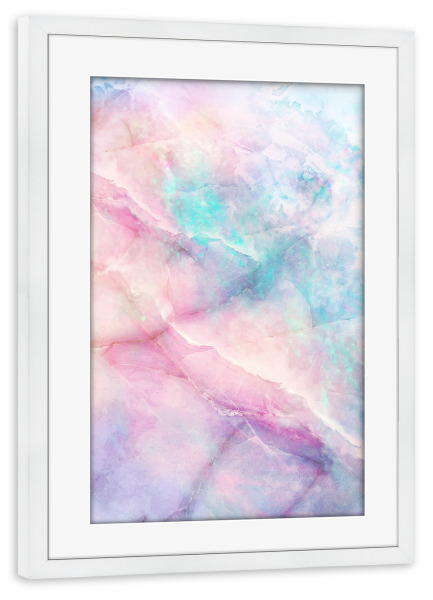 Poster mit Rahmen weiß "Unicorn Marble" artboxONE - Abstrakt,Marmor - Unicorn,Rainbow,Magic,Marble,Irdescent,Lovely,Pastel,Pink,Color,Blue