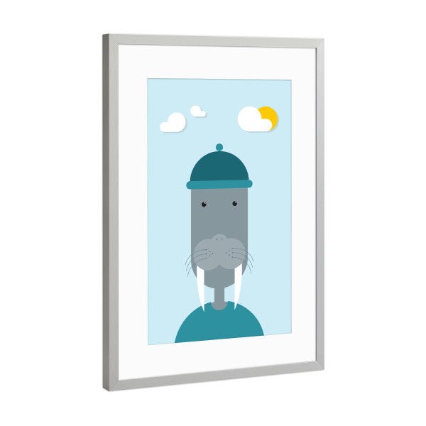 Poster mit Rahmen Silber "Walross Portrait" artboxONE - Für Kinder,Tiere