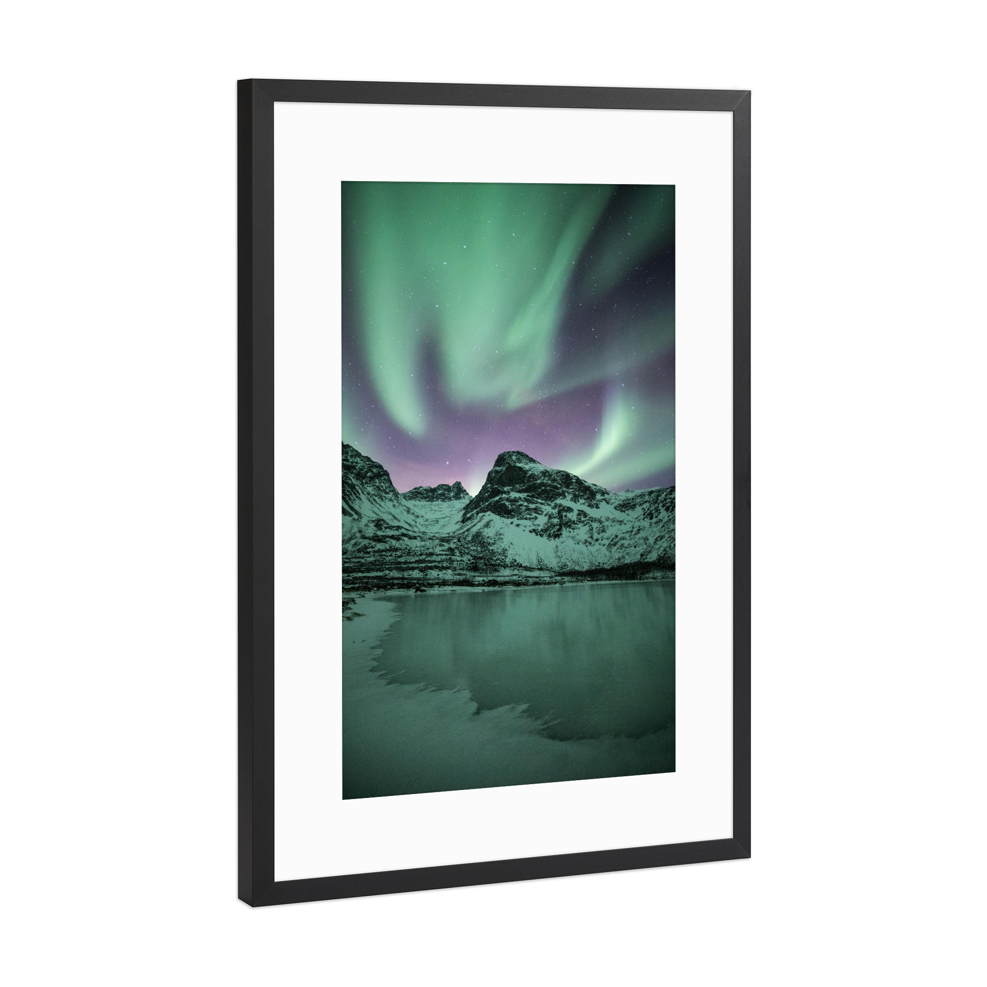 Poster mit Rahmen Schwarz (Metallic) "Northern Lights" artboxONE - Natur,Reise