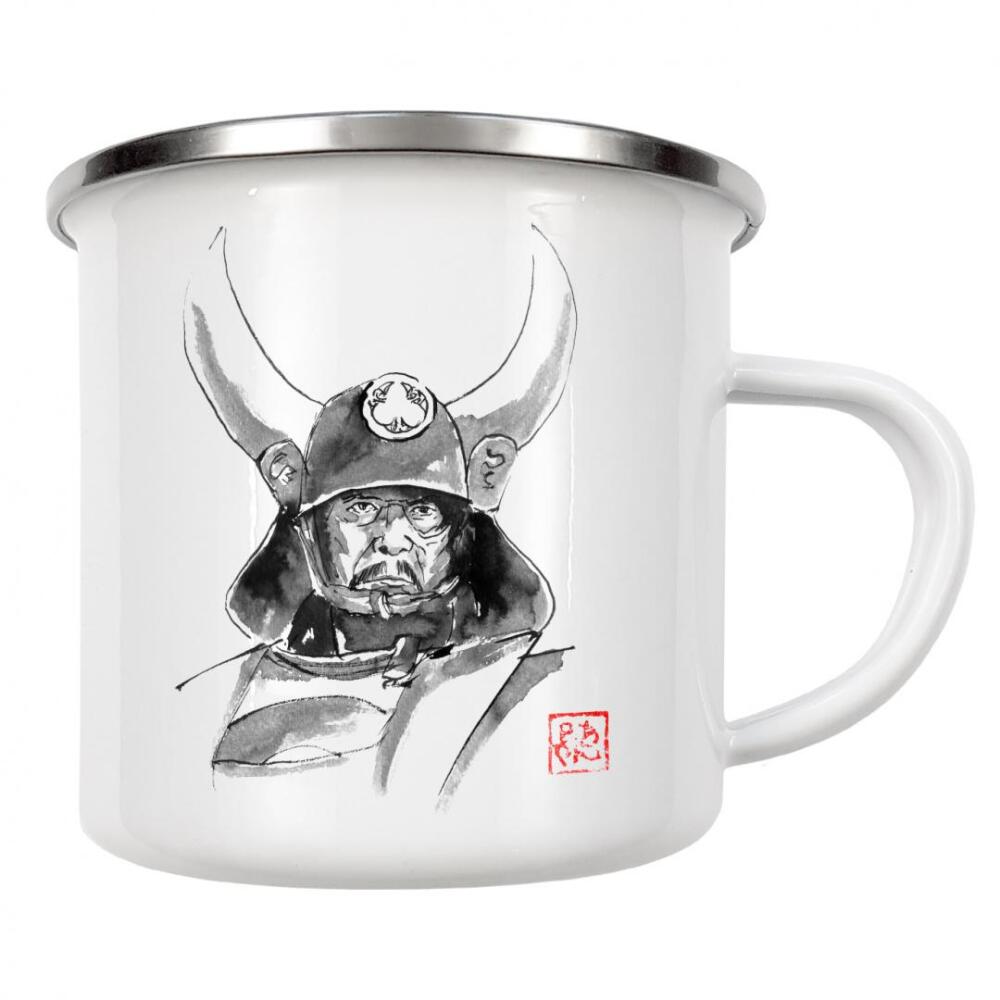 Emaille Tasse "Guter Shogun" artboxONE - Schwarzweiß,Reise / Asien - Shogun,Sumie,Japan,Samurai
