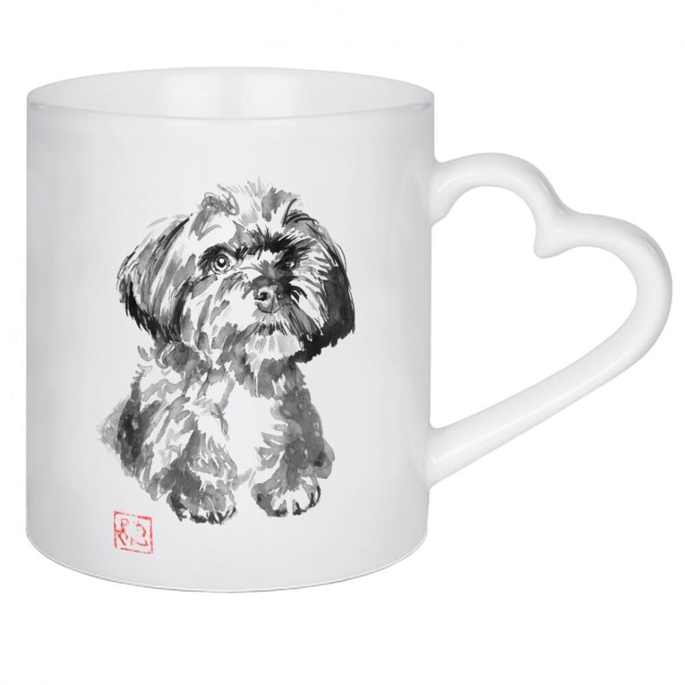 Herztasse "Petit chien" artboxONE - Tiere,Schwarzweiß - Hund,Sumie,Japan,Tier,Schwarzweiß