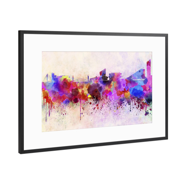 Poster mit Rahmen Schwarz (Metallic) "Manchester skyline in watercolor" artboxONE - Städte,Reise,Abstrakt,Architektur