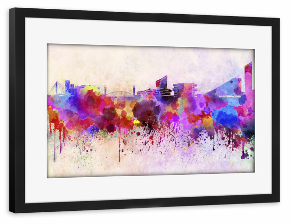 Poster mit Rahmen schwarz "Manchester skyline in watercolor" artboxONE - Städte,Reise,Abstrakt,Architektur
