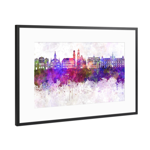 Poster mit Rahmen Schwarz (Metallic) "Malmo skyline in watercolor" artboxONE - Städte,Reise,Abstrakt,Architektur